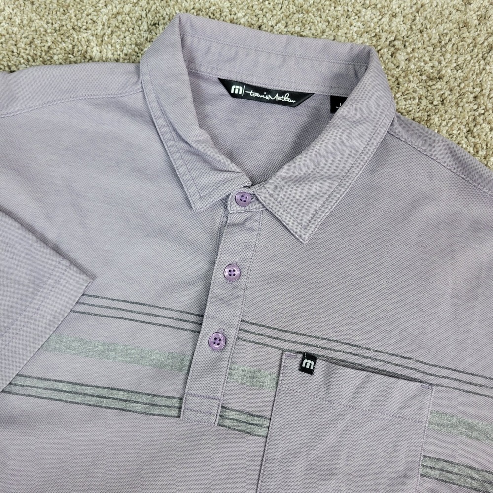 Travis Mathew Mens Large Gray Chest Stripe Performance Stretch Polo Short Sleeve
